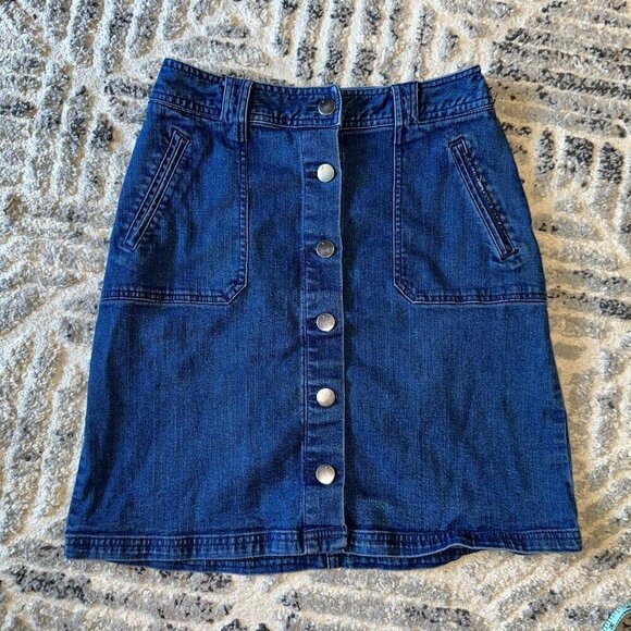 Denim Skirt Button Snap Front Mini Skirt Two Pockets A New Day Size 4 - Picture 2 of 8